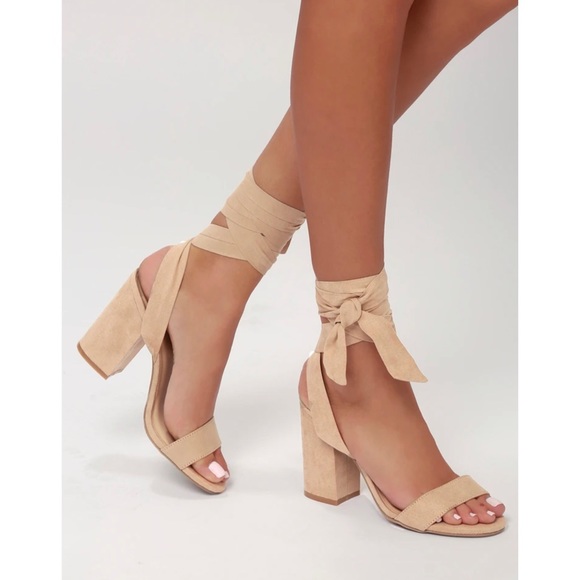 Alta Light Nude Suede Lace-Up Heels - Picture 3 of 8